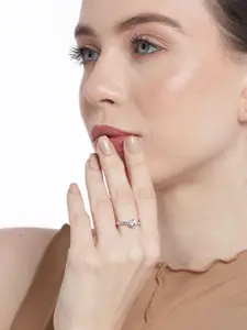 Zavya Women Rhodium-Plated CZ Studded Sterling Silver Finger Ring