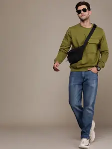 FCUK Solid Round-Neck Sweatshirt With Pocket Detail