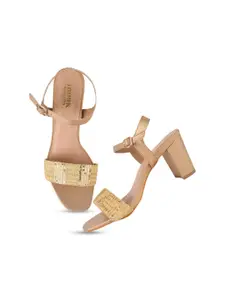 Anouk Gold-Toned Embellished Block Heels