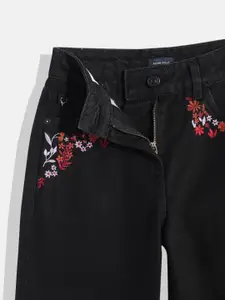 Allen Solly Junior Girls Wide Leg Floral Embroidered Pure Cotton Stretchable Jeans