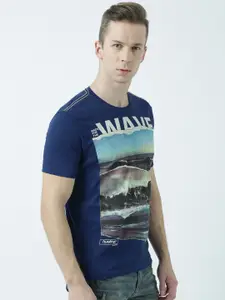 Huetrap Men Navy Blue Printed Round Neck T-shirt