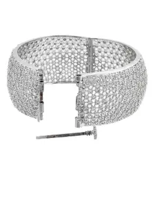 Voylla Rhodium-Plated Silver-Toned & CZ Studded Bangles