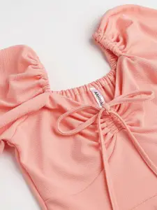 AAHWAN Puff Sleeve & Tie Up Detailed Fit & Flare Mini Dress