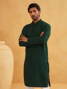 SOJANYA Embroidered Sequinned Pure Cotton Kurta With Churidar