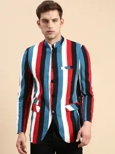 SHOWOFF Striped Slim Fit Bandhgala Blazer