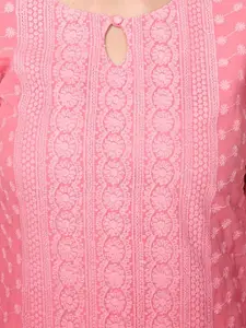 KALINI Ethnic Motifs Embroidered Keyhole Neck Thread Work Georgette Kurta