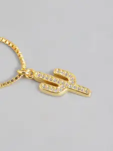 Carlton London Brass Cubic Zirconia Gold-Plated Cactus Charm Bracelet