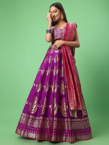 PURVAJA Woven Design Scoop Neck Ready to Wear Lehenga & Unstitched Blouse With Dupatta