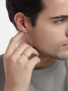 Zavya Men Rhodium-Plated 925 Sterling Silver CZ Studded Finger Ring