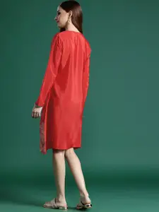 Sangria Ethnic Printed Full-Sleeves A-Line Dress