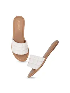 DressBerry White Quilted Open Toe Flats