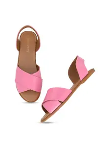 DressBerry Pink Cross Over Open Toe Flats