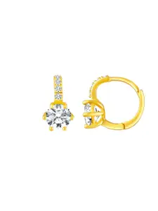 Peora Gold-Plated Contemporary Cubic Zirconia Studded Hoop Earrings