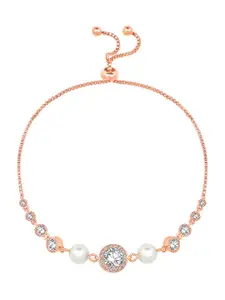 Peora Cubic Zirconia Studded Rose Gold Plated Charm Bracelet