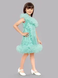 Pink Chick Girls Sequin Embellished Ruffled Detail A-Line Dress