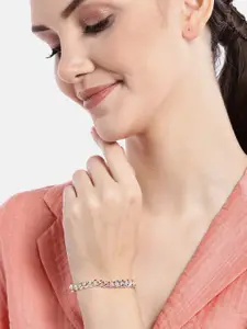 Carlton LondonWomen Brass Multi Color Enamelled Rhodium-Plated Link Bracelet