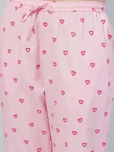 The Snug Studio Women Hearts Printed Mid-Rise Lounge Pants