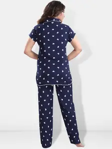 Be You Women Navy Graphic Printed Night suit