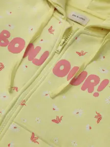 Gini and Jony Girls Floral Printed Hooded Front-Open Sweatshirt