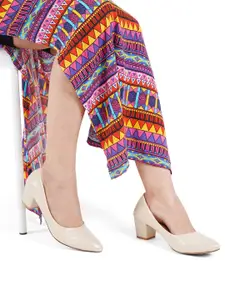 Style Shoes Textured Pointed Toe Block Heel Pumps