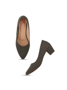 Style Shoes Pointed Toe Suede Block Heel Pumps