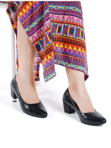 Style Shoes Textured Pointed Toe Block Heel Pumps