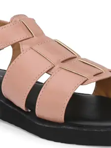 The Roadster Lifestyle Co. Pink And Black Open Toe Gladiators