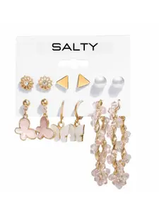 SALTY Set Of 6 Gold-Plated Contemporary Studs Earrings