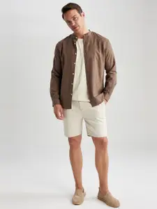 DeFacto Opaque Mandarin Collar Cotton Linen Casual Shirt
