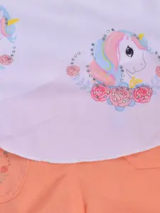 Wish Karo Girls Printed Sequined A-Line Top with Shorts