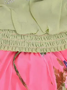 Wish Karo Girls Embellished Flutter Sleeves Gathered Smocked Top with Skirt