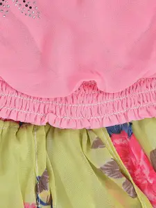 Wish Karo Girls Embellished Flutter Sleeves Smocked Top with Skirt