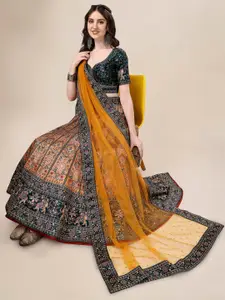 SAPTRANGI Printed Semi-Stitched Lehenga & Unstitched Blouse With Dupatta
