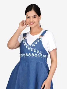 SUMAVI-FASHION Embroidered Shoulder strap Organic Cotton Pinafore Dress
