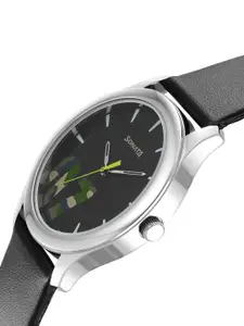 Sonata Men Brass Printed Dial & Leather Straps Analogue Watch 77106SL04W