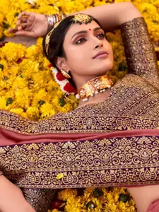 Mitera Peach-Coloured & Purple Zari Art Silk Saree