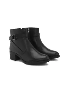 DressBerry Women Black Heeled Mid-Top Regular Boots