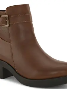 DressBerry Women Brown Heeled Mid-Top Regular Boots