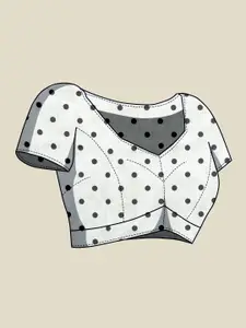 Anouk Cream-Coloured & Black Floral Printed Satin Saree