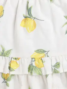 taffykids Girls Conversational Printed Pure Linen Top With Skirt