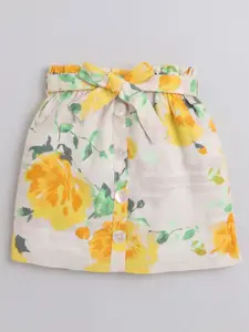 taffykids Girls Floral Printed Pure Linen Top With Skirt