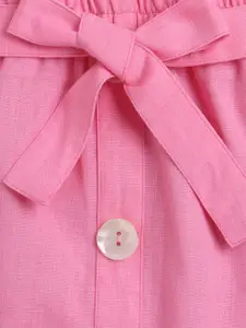 taffykids Girls Off-Shoulder Pure Linen Top with Skirt