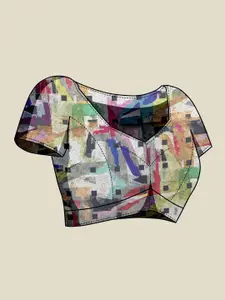 Anouk Black & Grey Geometric Printed Satin Saree