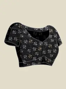 Anouk Cream-Coloured & Grey Floral Printed Satin Saree