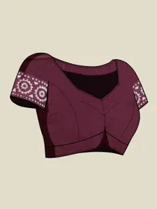 Anouk Burgundy & White Ethnic Motifs Printed Saree