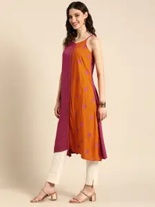 Anouk Shoulder Straps Colourblocked Geometric Printed Knee Length A-Line Kurta