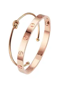 MYKI Women Set Of 2 Rose Gold-Plated Cubic Zirconia Kada Bracelet
