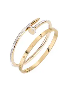 MYKI Set Of 2 Gold-Plated Stone Studded Kada Bracelets