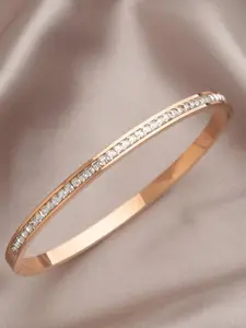 MYKI Rose Gold-Plated Cubic Zirconia-Studded Kada Bracelet