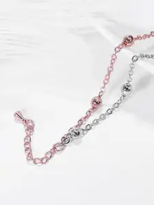 MYKI Women Cubic Zirconia Rose Gold-Plated Stainless Steel Charm Bracelet